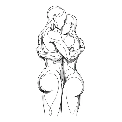 One Line Embrace, Fine Line tattoo flash design