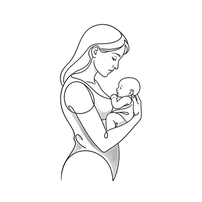 One Line Mother and Child, Fine Line tattoo flash design