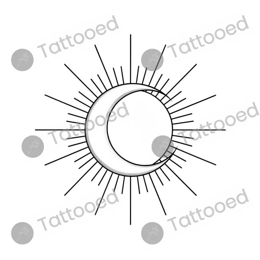 Sun Moon Overlap, fine line tattoo flash design