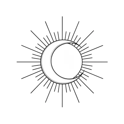 Sun Moon Overlap, Fine Line tattoo flash design