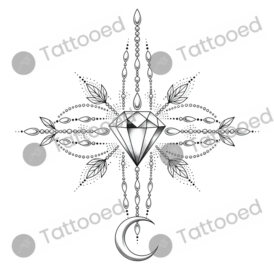 Ornamental Sternum Diamond, fine line tattoo flash design