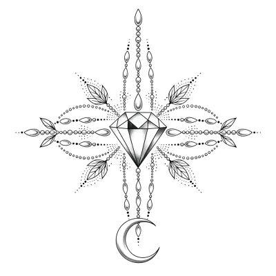 Ornamental Sternum Diamond, Fine Line tattoo flash design