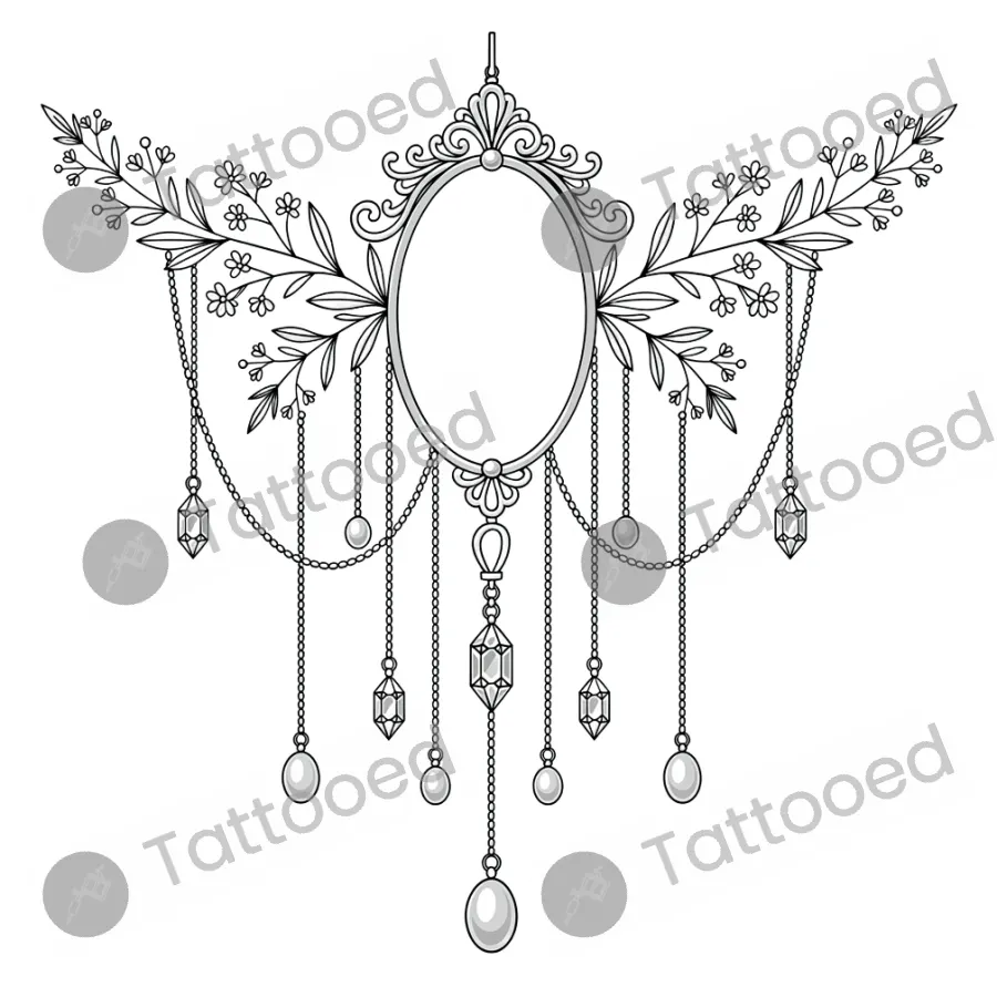Delicate Sternum Chandelier, fine line tattoo flash design