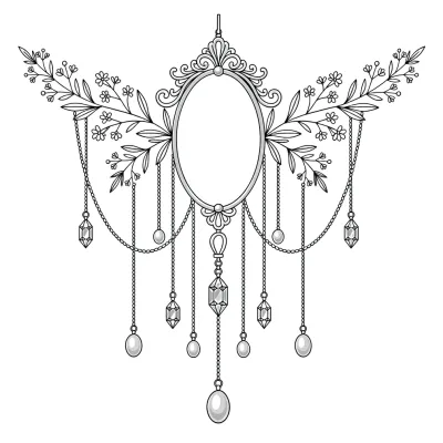 Delicate Sternum Chandelier, Fine Line tattoo flash design
