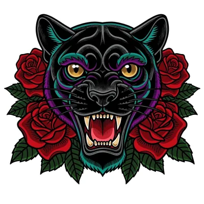 Neo-Traditional Panther tattoo flash design