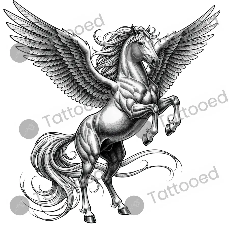 Pegasus, realism tattoo flash design