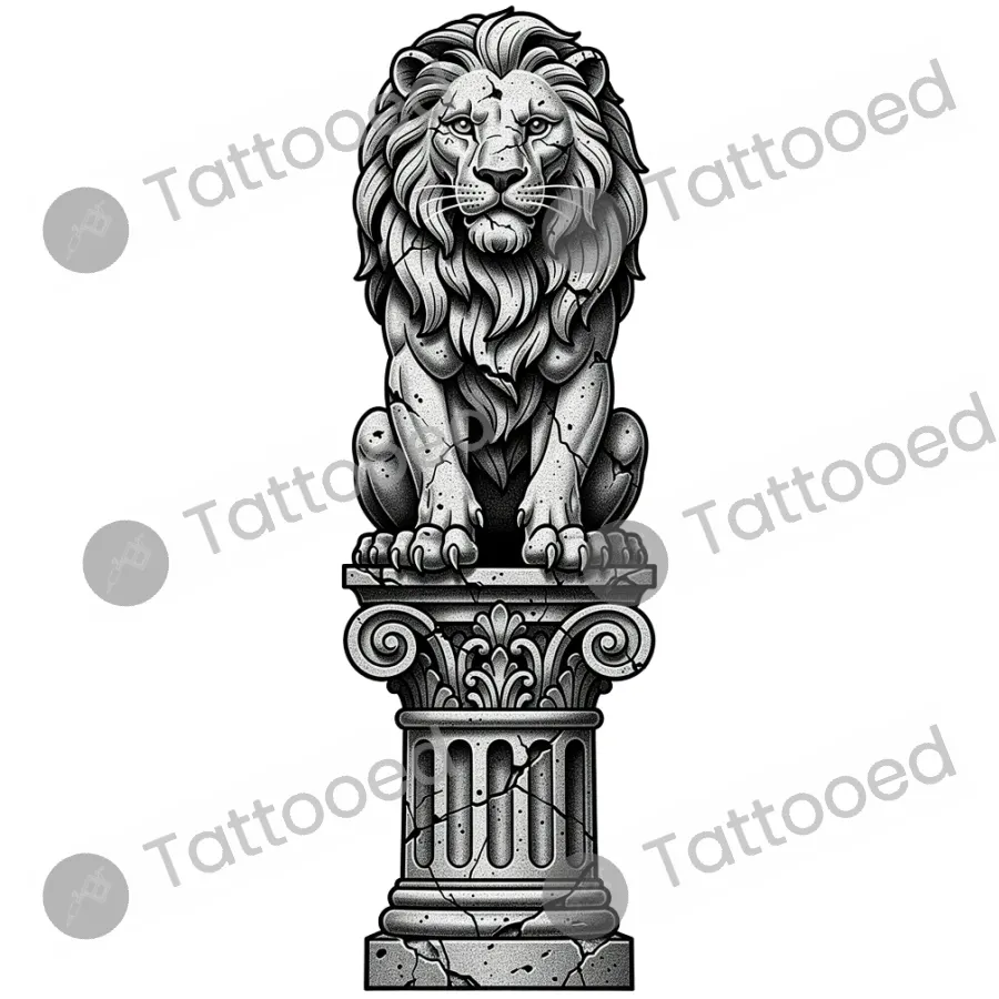 Architectural lion, realism tattoo flash design