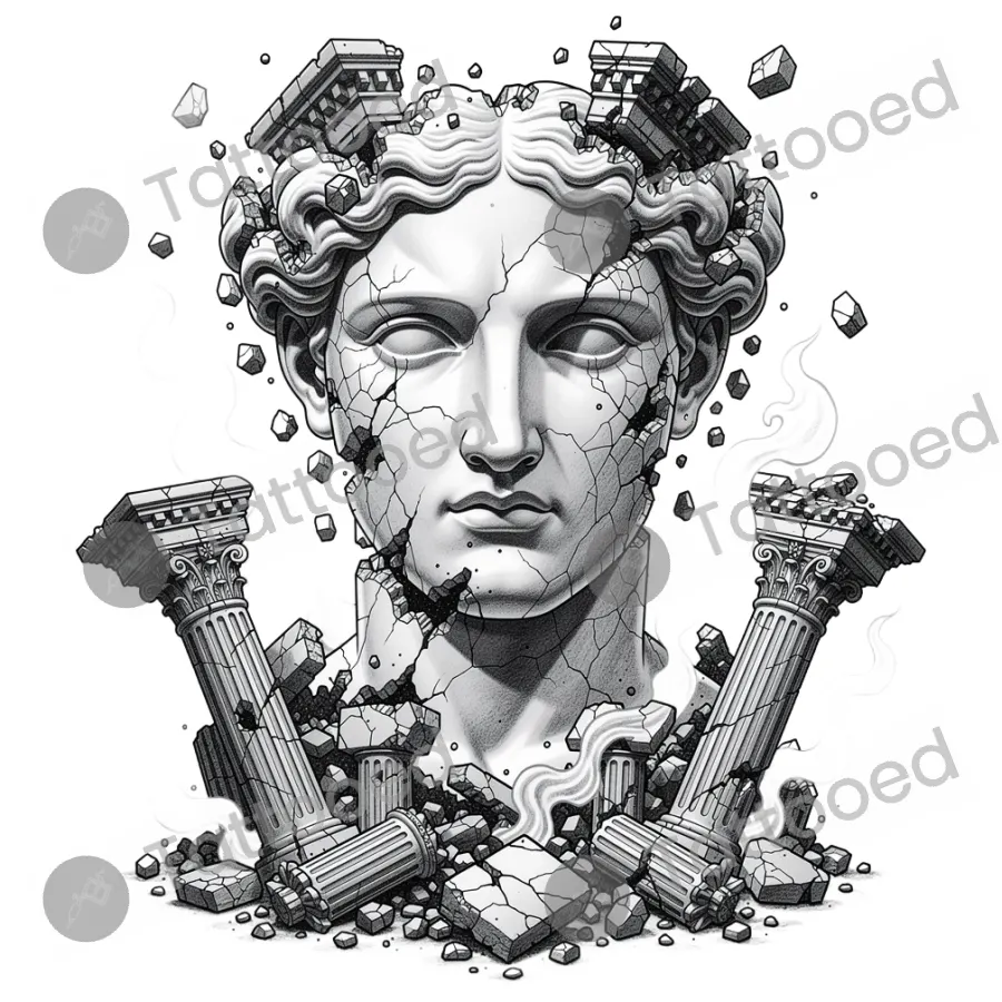 Deconstructed marble face, realism tattoo flash design