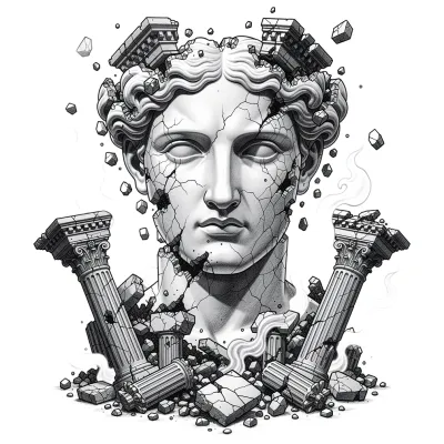 Deconstructed marble face, Realism tattoo flash design