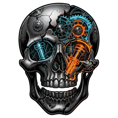 Biomechanical Skull (Color) tattoo flash design