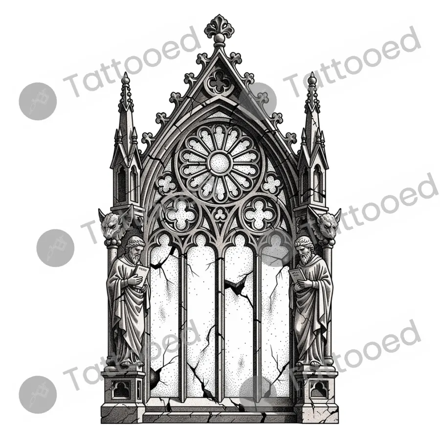 Cathedral arch, realism tattoo flash design