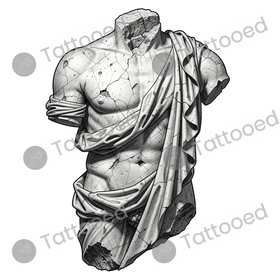 Draped marble figure, realism tattoo flash design