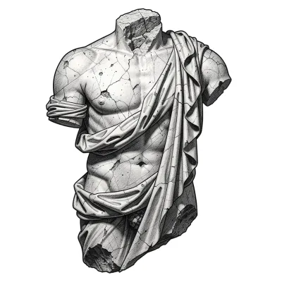 Draped marble figure, Realism tattoo flash design