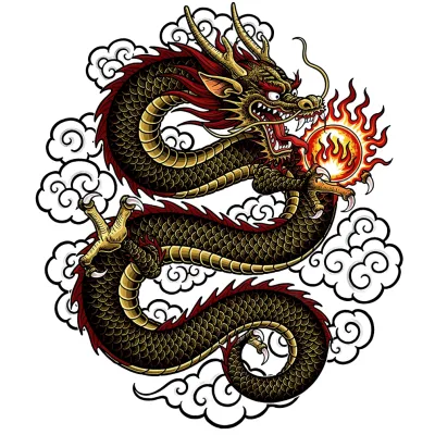 Dragon and Flaming Pearl, Japanese tattoo flash design