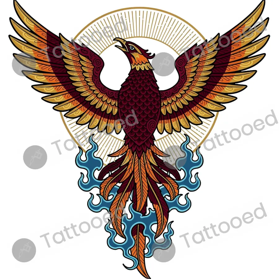 Phoenix (Full Color), neo-traditional tattoo flash design