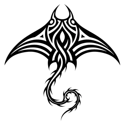 Banded Manta Ray, Tribal tattoo flash design