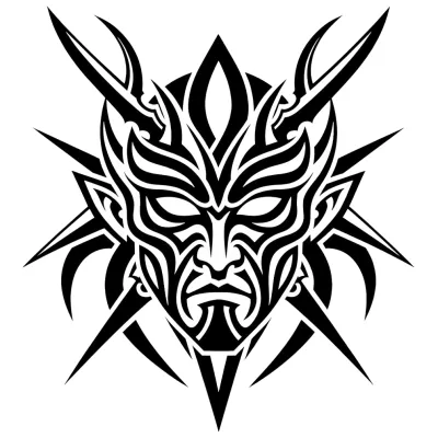 Tribal Warrior Mask, Tribal tattoo flash design