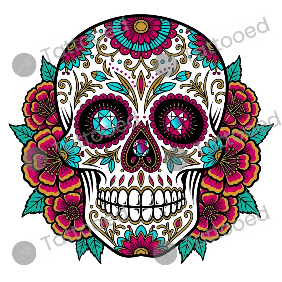 Sugar Skull (Dia de los Muertos), neo-traditional tattoo flash design