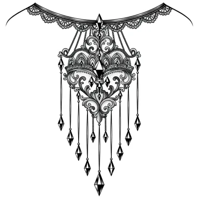 Collarbone Chandelier, Ornamental tattoo flash design