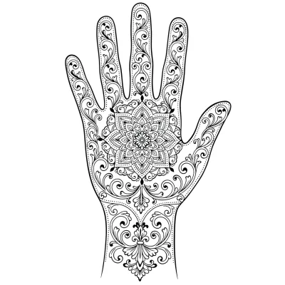 Filigree Hand Piece, Ornamental tattoo flash design