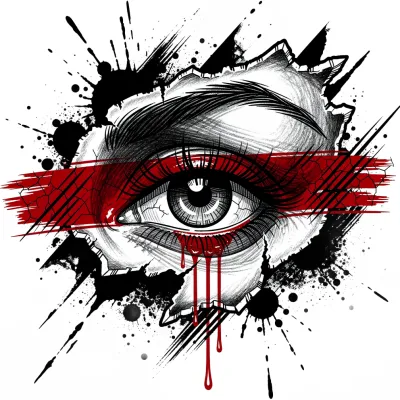 Eye Behind Red Bar, Trash Polka tattoo flash design