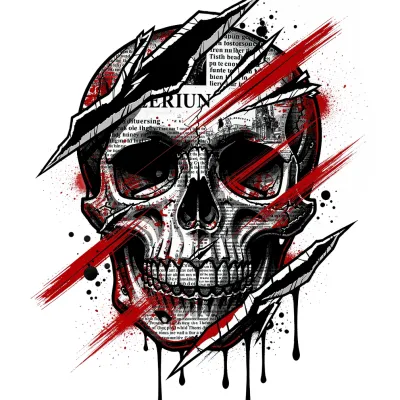 Skull and Newsprint, Trash Polka tattoo flash design