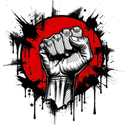Fist and Red Circle, Trash Polka tattoo flash design