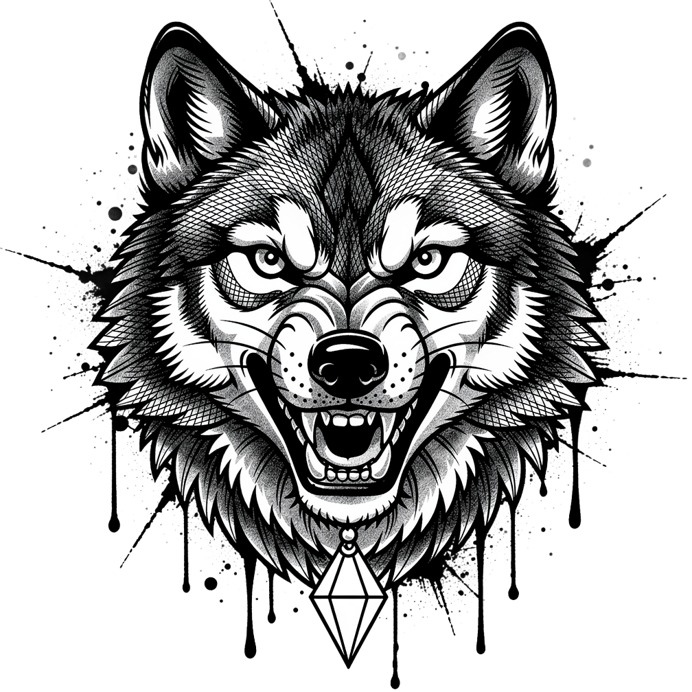 Wolf, blackwork tattoo flash design