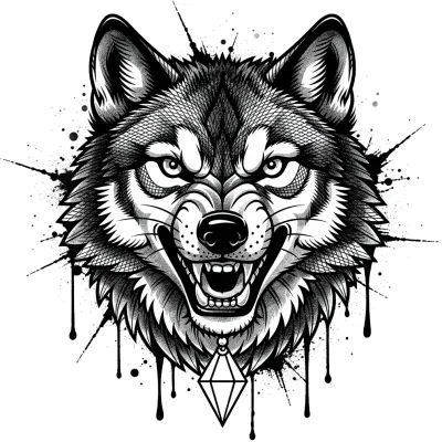 Wolf tattoo flash design