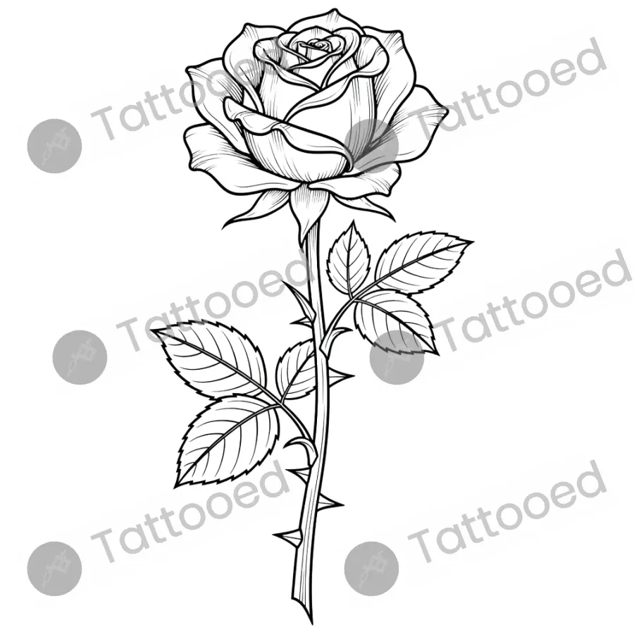 Fine Line Rose, fine line tattoo flash design