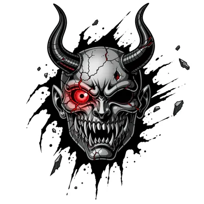 Horned Demon Mask, Anime tattoo flash design