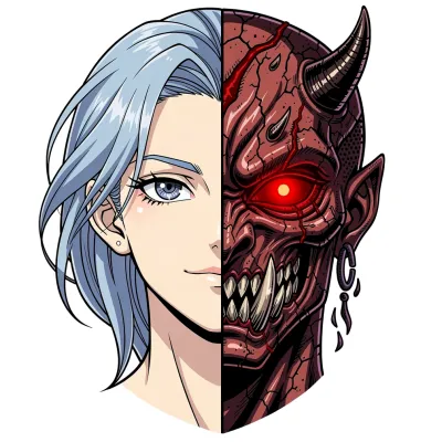 Split Face, Anime tattoo flash design