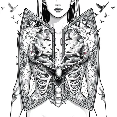 Birds from the Chest, Surrealism tattoo flash design