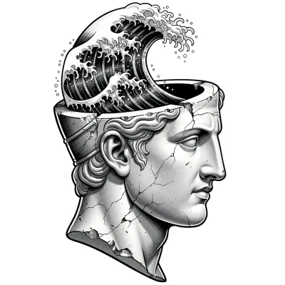 Wave Inside the Bust, Surrealism tattoo flash design