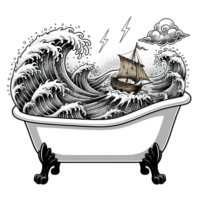 Sea in the Bathtub, Surrealism tattoo flash design