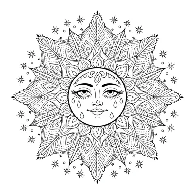 Fine Line Sun, Fine Line tattoo flash design