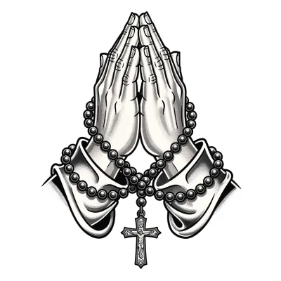 Praying Hands and Rosary, Chicano tattoo flash design