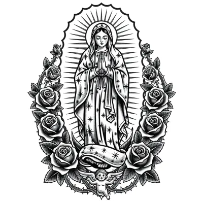 Virgin of Guadalupe, Chicano tattoo flash design