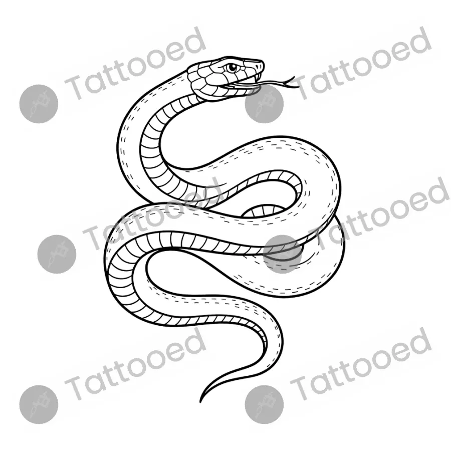 Fine Line Snake, fine line tattoo flash design
