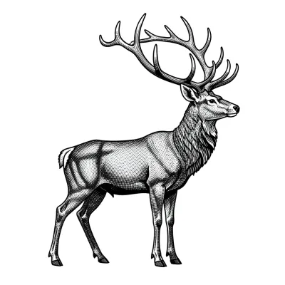 Hatched Stag, Illustrative tattoo flash design