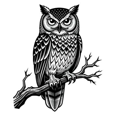 Woodcut Owl, Illustrative tattoo flash design