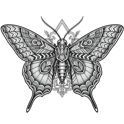Engraved Moth, Illustrative tattoo flash design