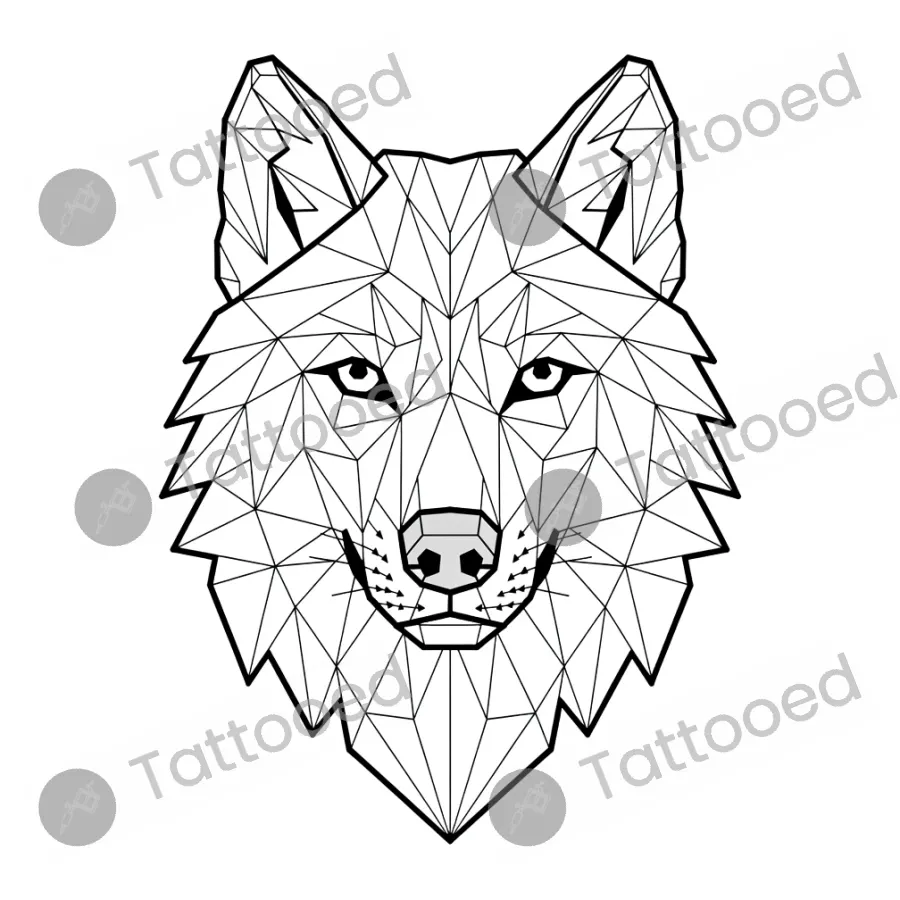 Fine Line Geometric Wolf, fine line tattoo flash design