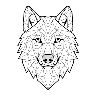 Fine Line Geometric Wolf, Fine Line tattoo flash design
