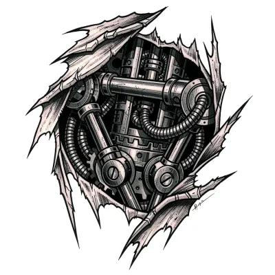 Torn Skin and Pistons, Biomechanical tattoo flash design