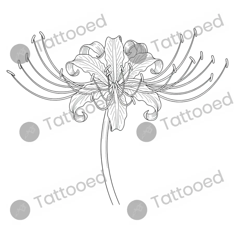 Fine Line Spider Lily, fine line tattoo flash design