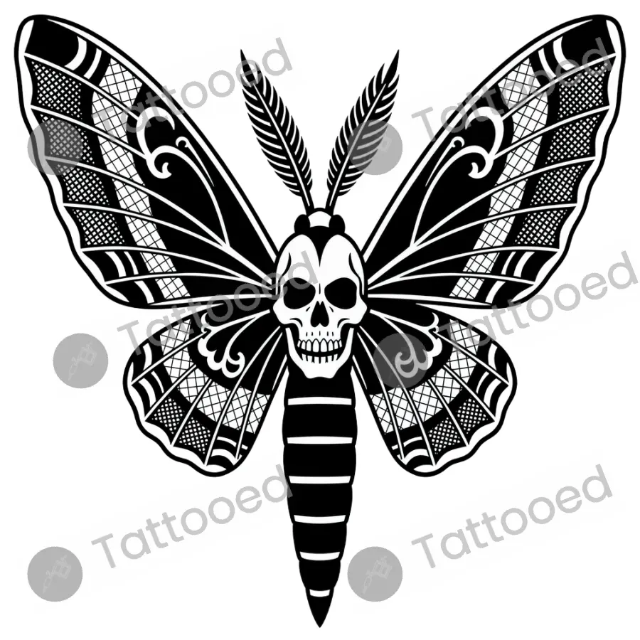 Death's Head Moth, blackwork tattoo flash design