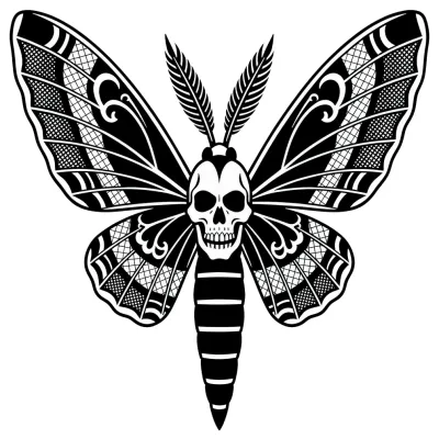 Death's Head Moth, Blackwork tattoo flash design