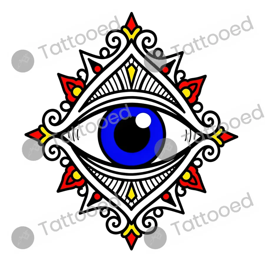 Evil Eye (Nazar), traditional tattoo flash design