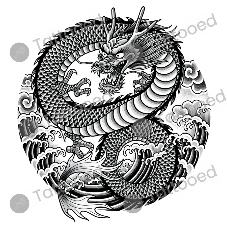 Dragon, japanese tattoo flash design
